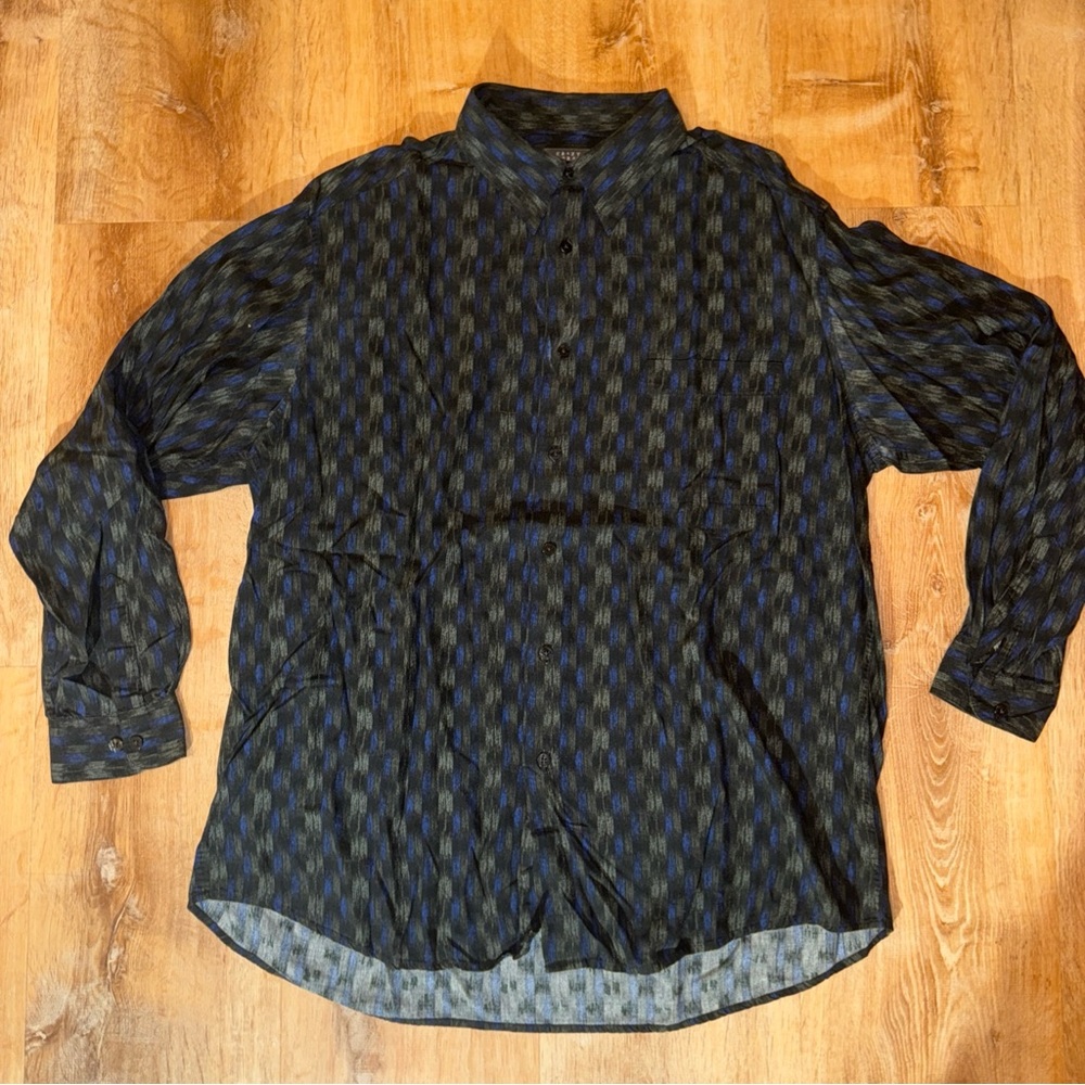 Crazy Horse Mens Long Sleeve Button Up Multicolor Preppy Rayon Shirt Sz XL